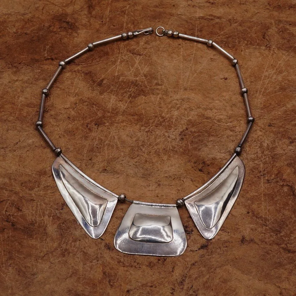 Vintage Native American Modernist Silver Bib Necklace Carlos Diaz Style 17" - Picture 13 of 13